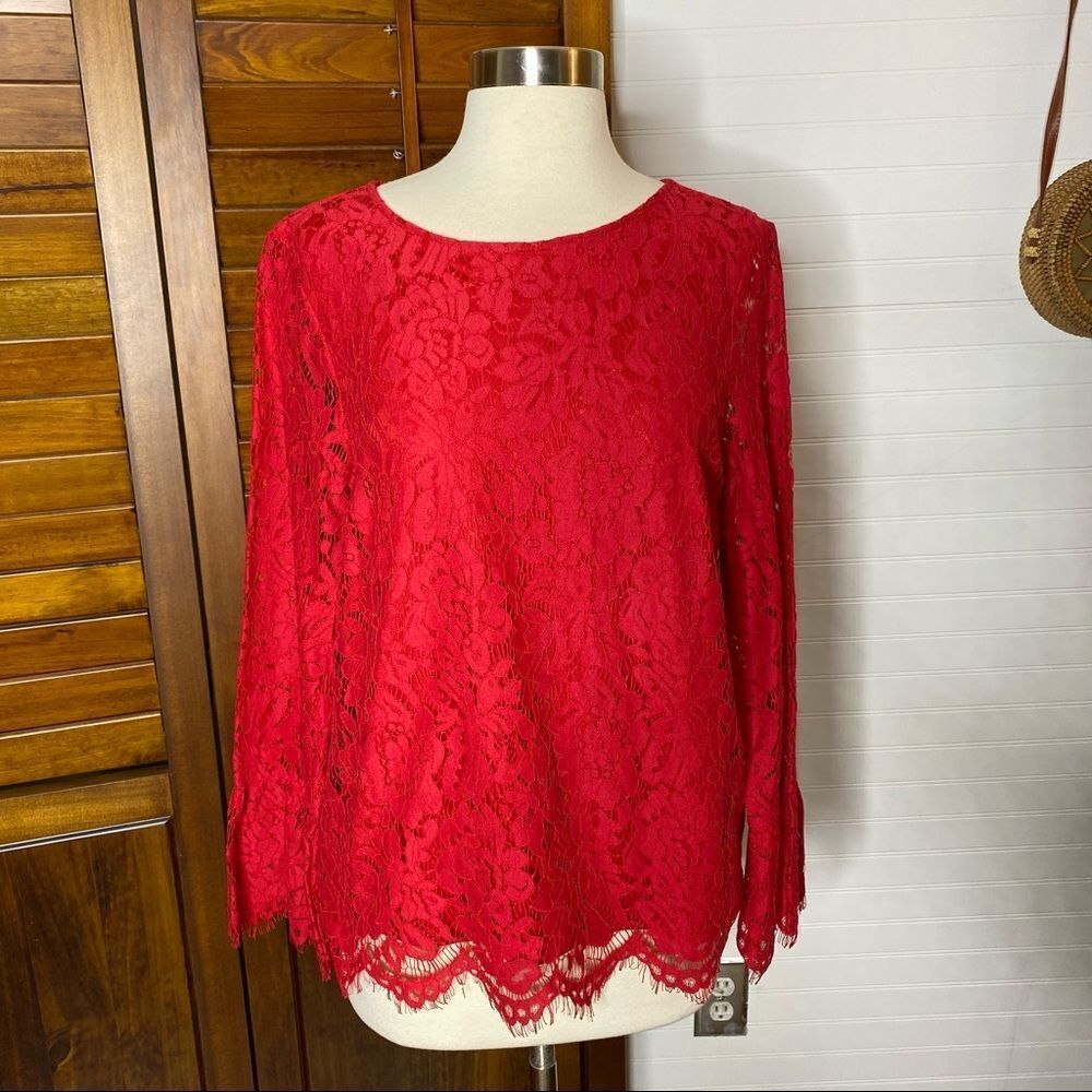 IMNYC Red Lace Bell Sleeve Women’s Blouse NWT Small Holiday Christmas